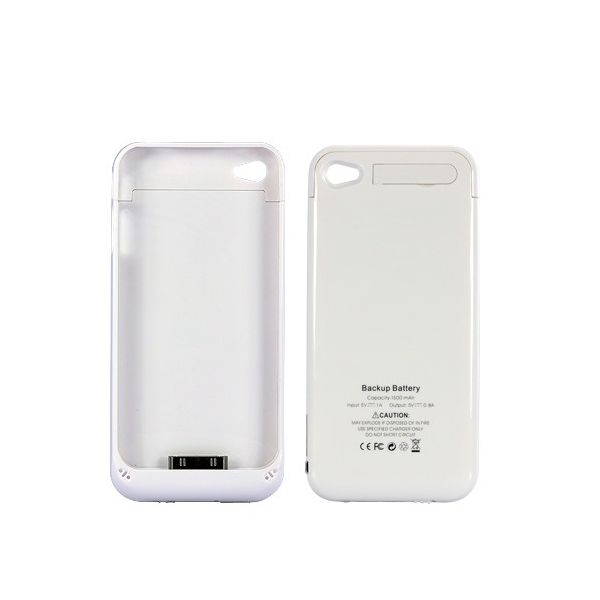 Coque, batterie et stand pour iPhone4 / 4S, 1500mAh, (Blanc)