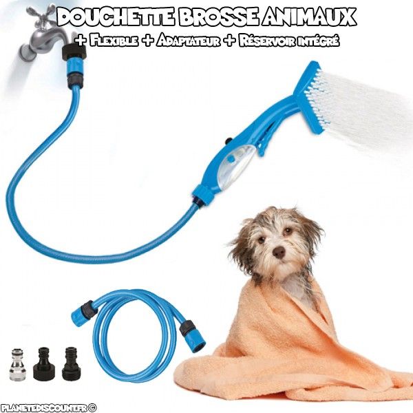 Douchette brosse avec réservoir pour animaux