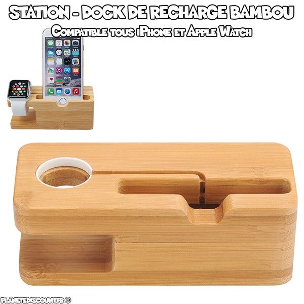 Stand dock Apple Watch et iPhone en bambou