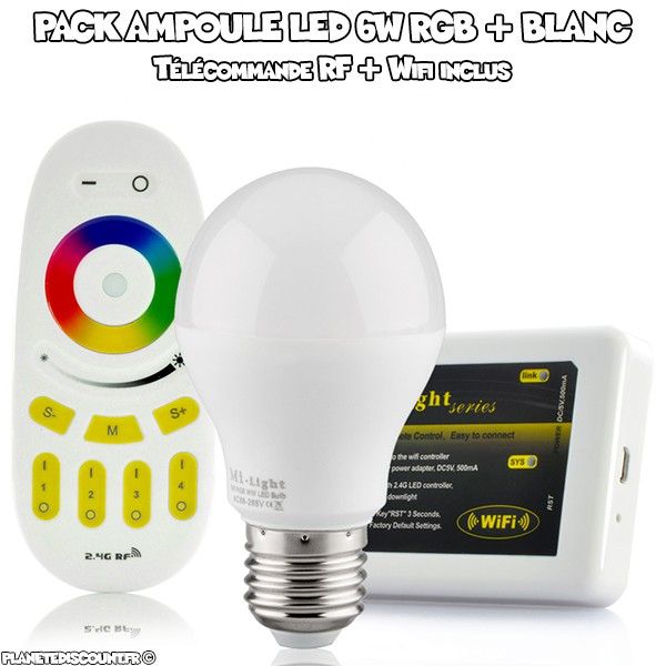 Pack Ampoule LED RGBW 6W + Contrôleur Wi-Fi - Télécommande RF