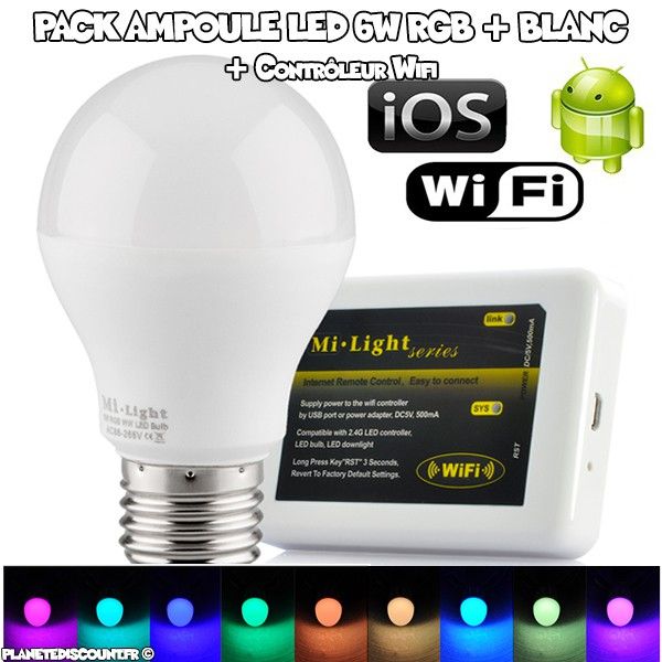 Pack Ampoule LED RGB 6W + Controlleur Wi-Fi - Android - iOS