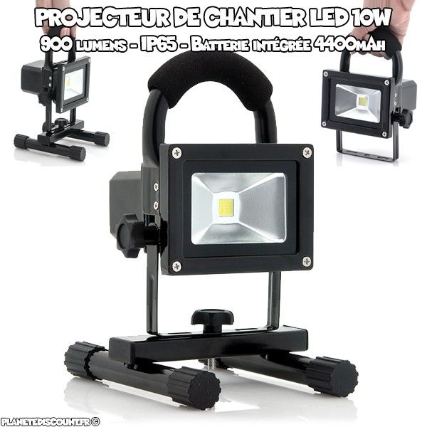 Projecteur de chantier à LED rechargeable 10W - 900 Lumens - IP65