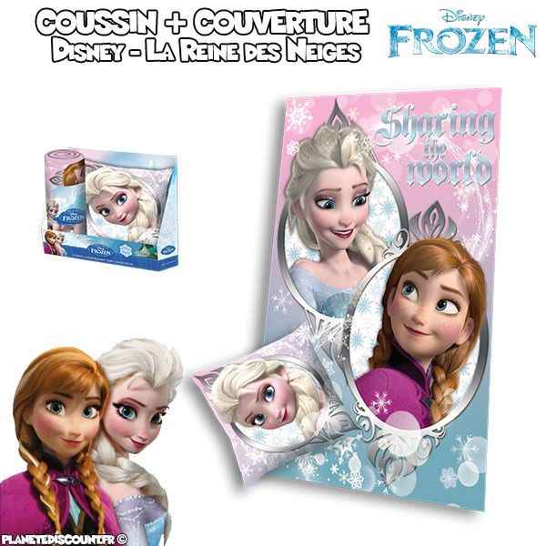 Set de lit Disney - Coussin + couverture polaire la Reine des neiges