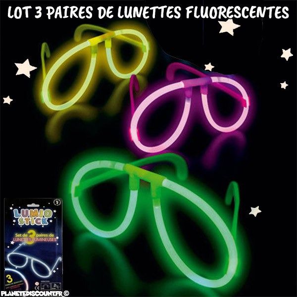 lot de 3 paires de lunettes fluorescentes