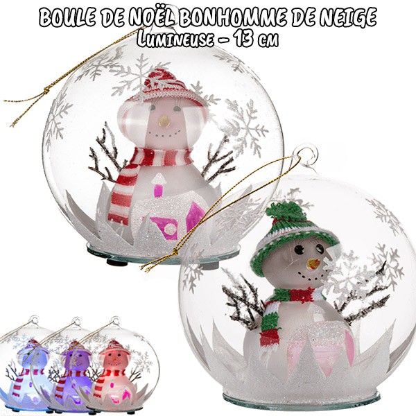 Boule de noël en verre lumineuse Bonhomme de neige