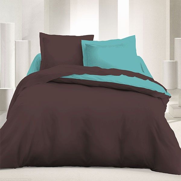 Parure de couette réversible microfibre 240 x 220 cm Marron Turquoise