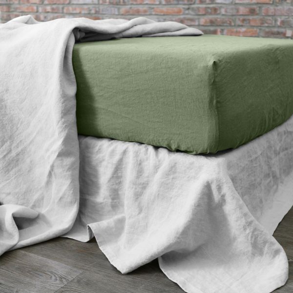 Drap housse 140x190 cm Lin Oil Green