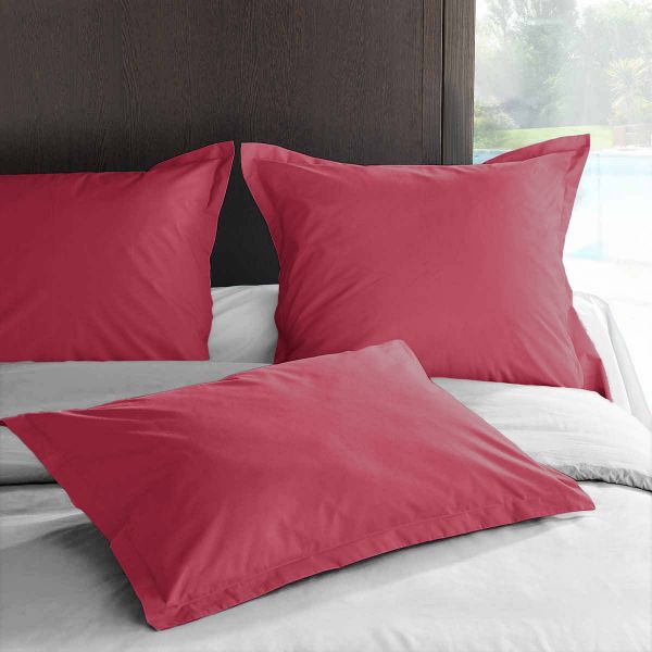 Taie d'oreiller 50x70 avec volant Percale Framboise