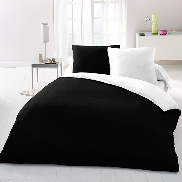 Parure de couette bicolore microfibre 220x240 cm Noir Blanc