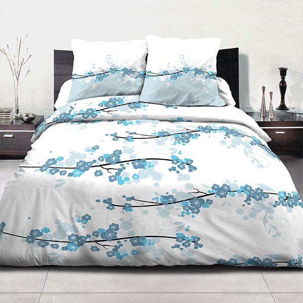 Parure de couette coton 240x260 cm Miss Fleurs Bleu