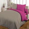 Parure de couette bicolore 100% coton 240x260 Fuchsia Taupe