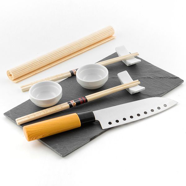 Service à sushi 9 pièces avec plateau et couteau