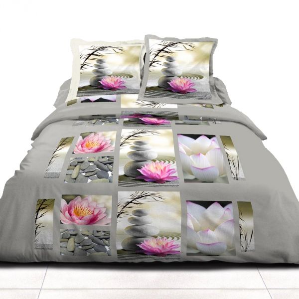 Parure housse de couette coton Lotus