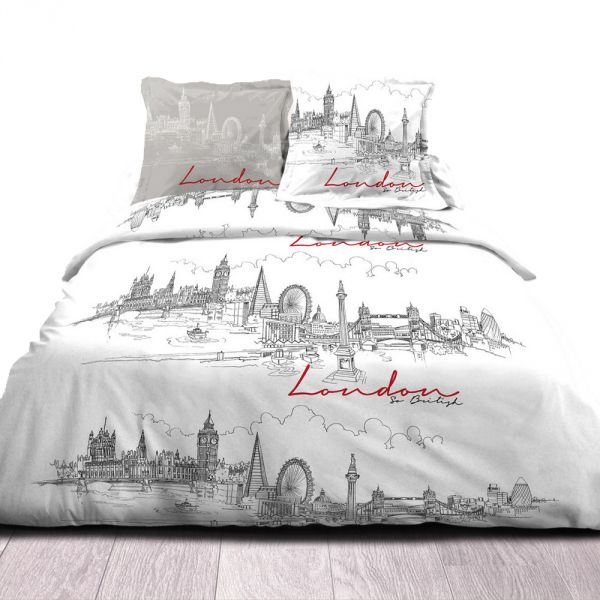 Parure housse de couette coton London Blanc