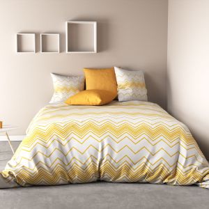 PatiChou 100% Coton Parure Linge de lit pour bébé Taie doreiller et Housse de couette 80x120 cm Jaune et Blanc 