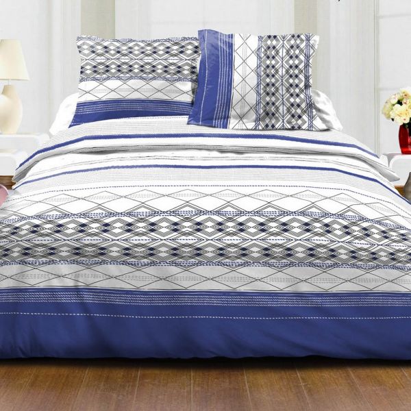 Parure de couette 100% Coton 57 fils 240x260 cm Jacquard Bleu