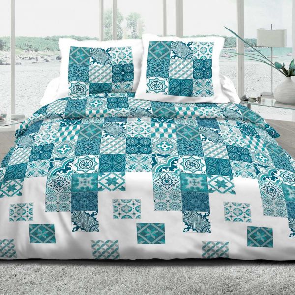 Housse de couette Coton Tomette Bleu et taie d'oreiller