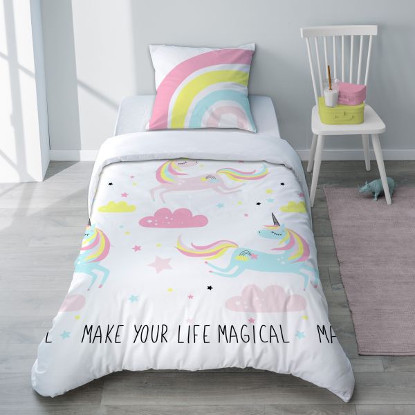 Parure de couette 140x200 100% Coton 57 fils Licorne