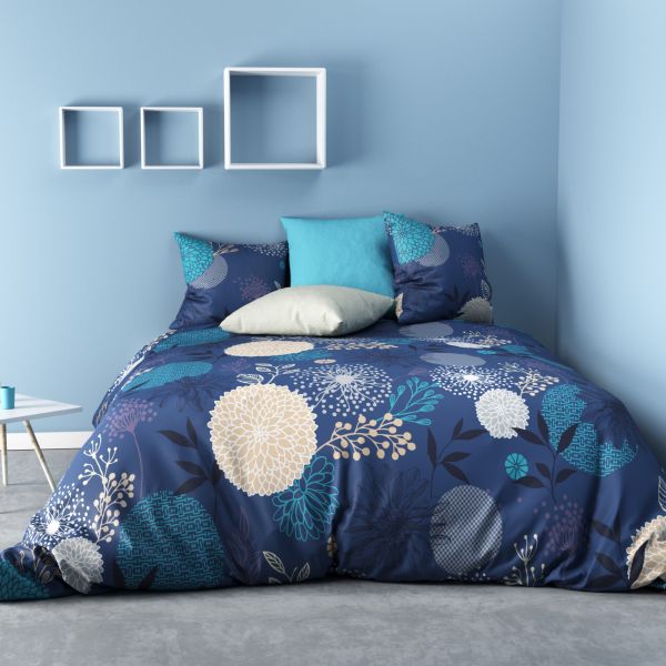 Housse de couette 100% Coton Japan Bleu et taie d'oreiller