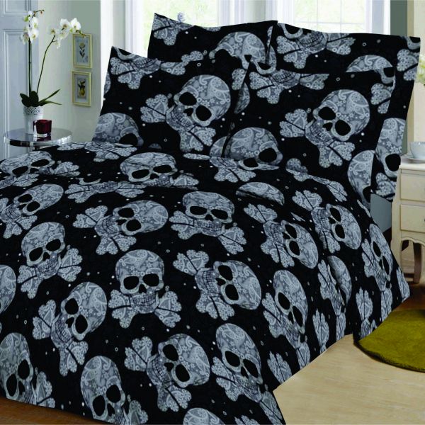 Housse de couette Coton Pirate Noir et taie d'oreiller