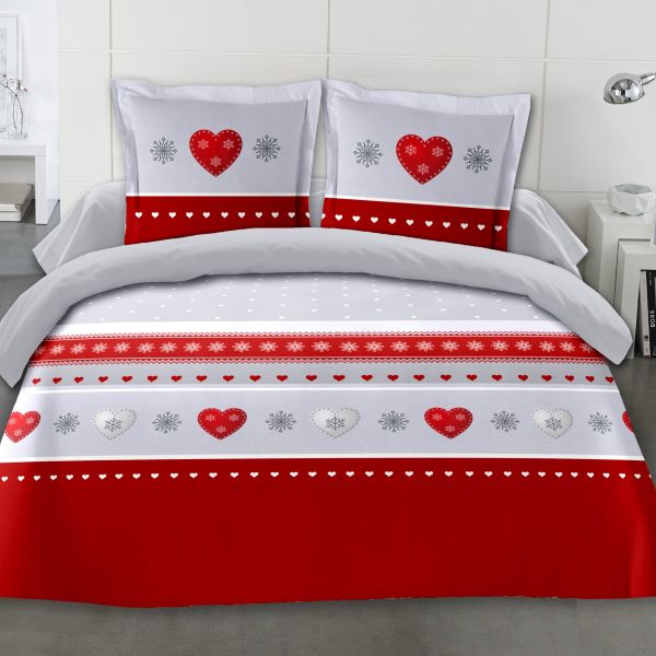 Parure de couette 220x240 cm 100% Coton 57 fils Flocon Rouge