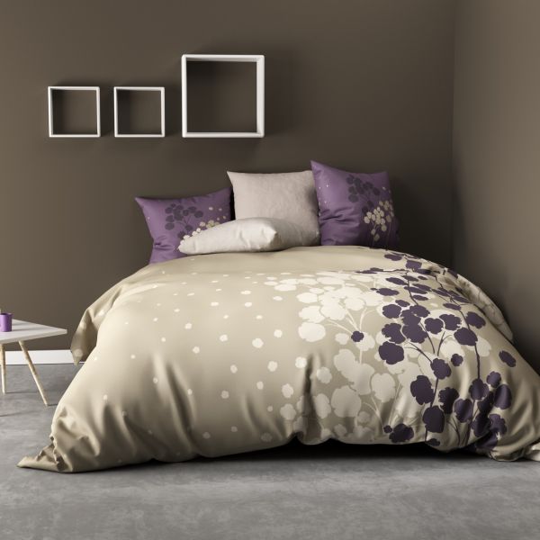 Parure de couette 220x240 cm 100% Coton 57 fils Cocon Prune