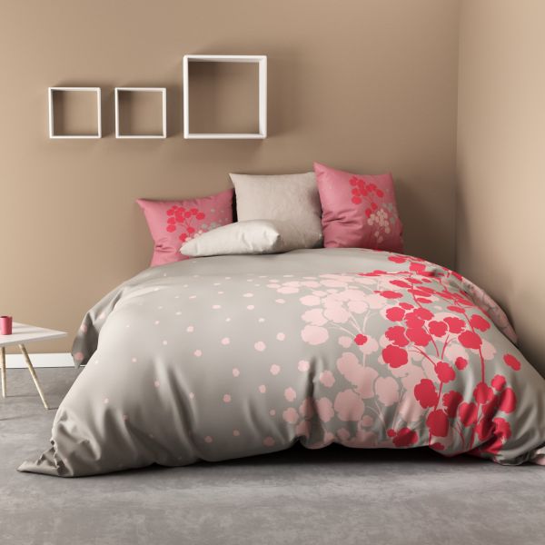 Parure de couette 100% Coton 57 fils 240x260 Cocon Framboise