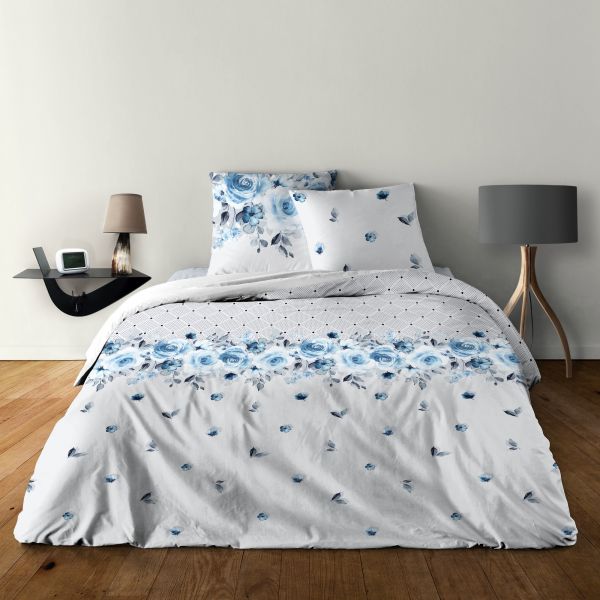 Parure de lit - Housse de couette 100% Coton 57 fils Rose Bleu