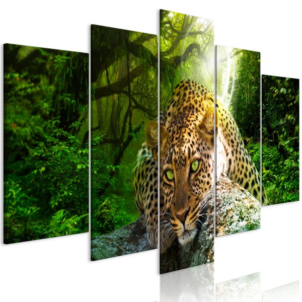 Tableau Leopard Lying 5 Pièces Wide Green