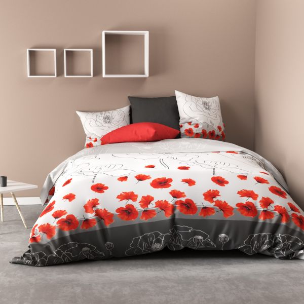 Parure de lit - Housse de couette 100% Coton 57 fils Coquelicot