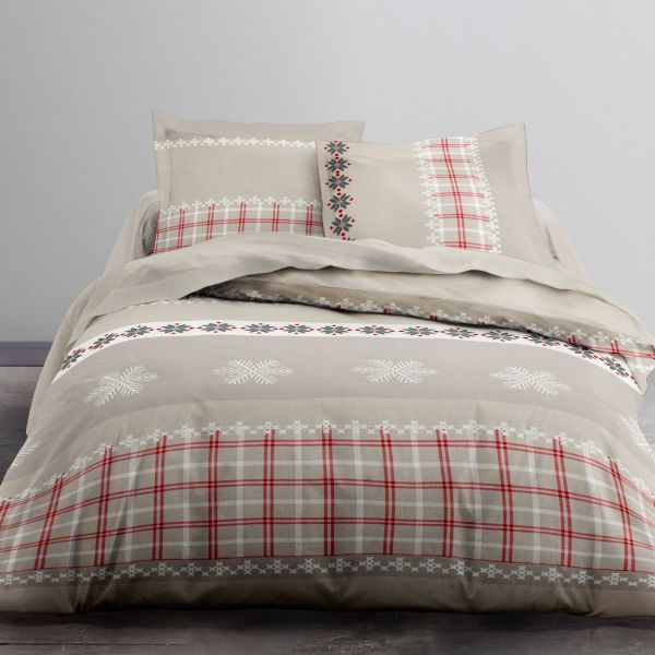 Housse de couette 220x240 + 2 taies d'oreiller Flanelle de Coton Hanna