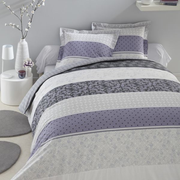 Housse de couette 240x260 + 2 taies d'oreiller 100% coton Chicago Violine