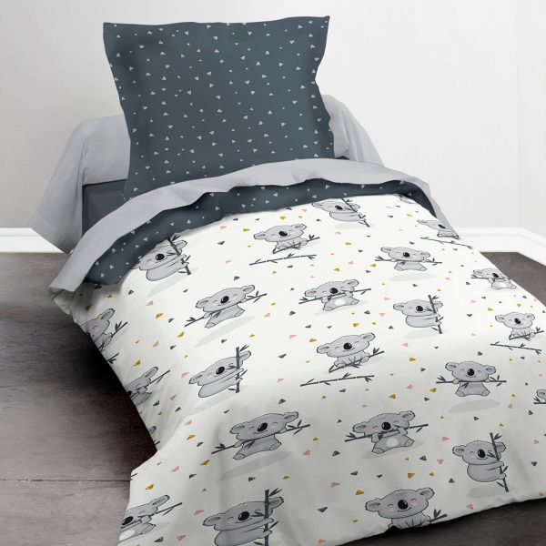 Housse de couette 140x200 + 1 taie d'oreiller 100% coton Happy 1.14