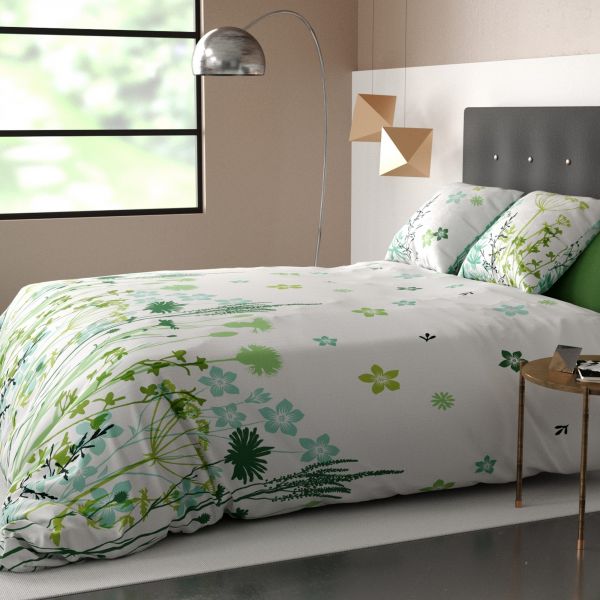 Housse de couette et taie d'oreiller coton Fourgeres Vert