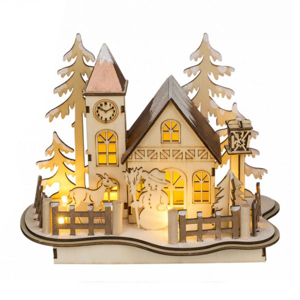 Fournisseur de Village en bois décoration de noël avec LED B2B