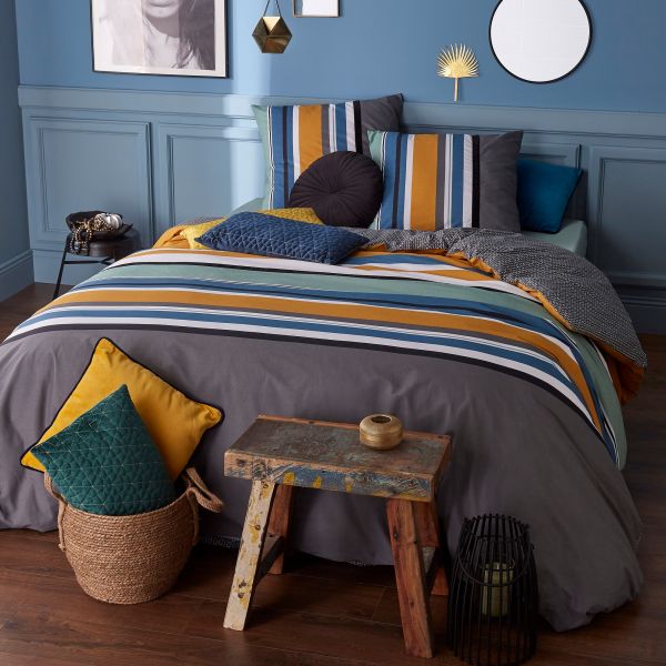 Housse de couette 220x240 cm + 2x taies d'oreiller 63x63 cm Coton Manaka