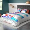 Housse de couette 220x240 cm + 2x taies d'oreiller 63x63 cm Coton NY USA Bleu