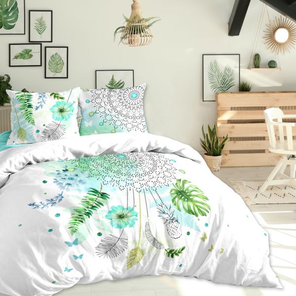 Housse de couette 220x240 cm + 2x taies d'oreiller 63x63 cm Coton Reve Tropical