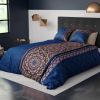 Housse de couette et taie d'oreiller 100% Coton 57 fils Manda Bleu