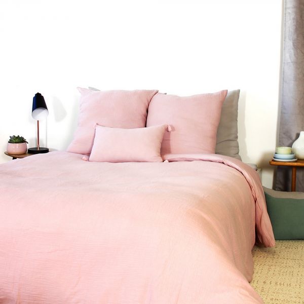 Housse de couette et taie d'oreiller 100% Gaze de Coton Rose