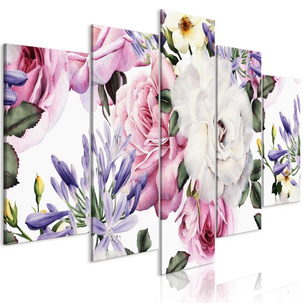 Tableau Fleurs Rose Composition (5 Parts) Wide Colourful