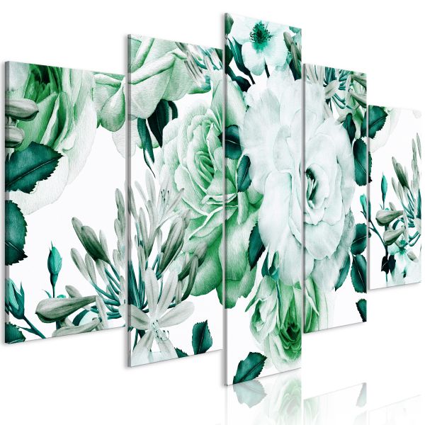 Tableau Fleurs Rose Composition (5 Parts) Wide Green