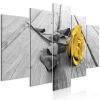 Tableau Fleurs Rose on Wood (5 Parts) Wide Yellow