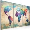 Tableau Cartes du monde Carte en couleurs de l'arc-en-ciel - triptyque