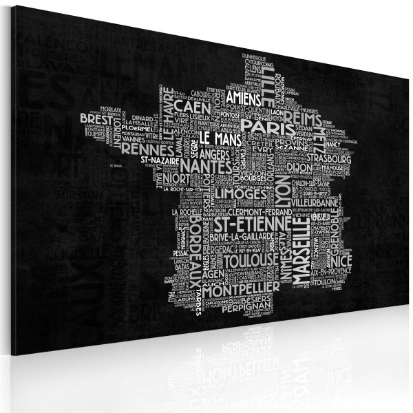 Tableau Cartes du monde Text map of France on the black background