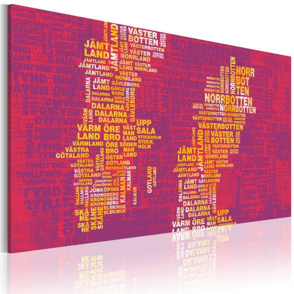 Tableau Cartes du monde Carte de la Suède sur fond rose