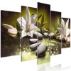 Tableau Zen Lilies and Stones (5 Parts) Wide Green