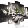 Tableau Zen Lilies and Stones (5 Parts) Wide Grey