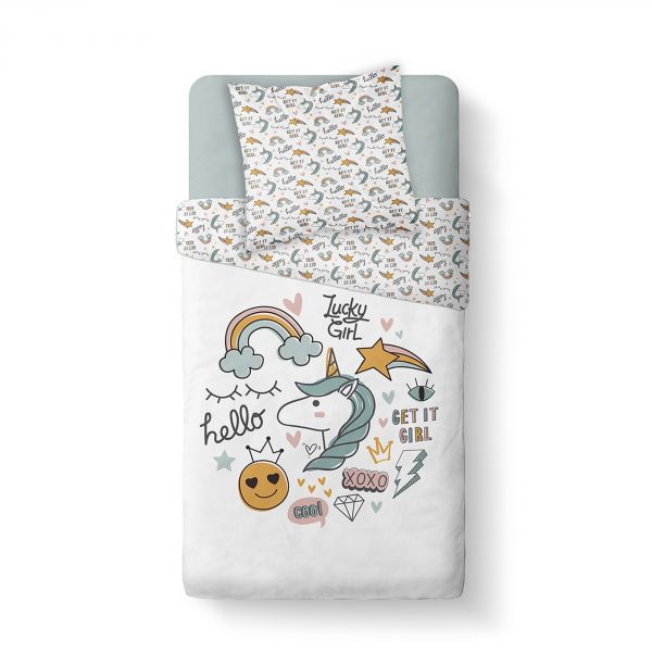 Housse de couette enfant 140x200 cm avec 1 taie d'oreiller 63x63 cm Parure de lit Coton Kids Kool 1.11