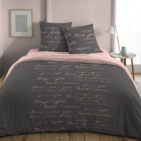 Housse de couette 220x240 cm avec 2 taies d'oreiller 63x63 cm Parure de lit Coton Sweet Dreams Gray